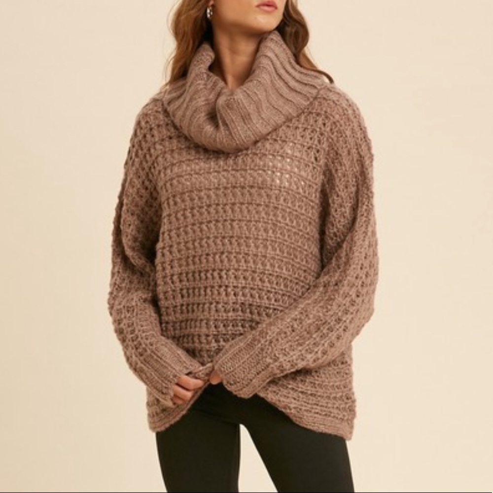 NWOT M/L Light Brown Cowl Neck Oversized Boutique Sweater